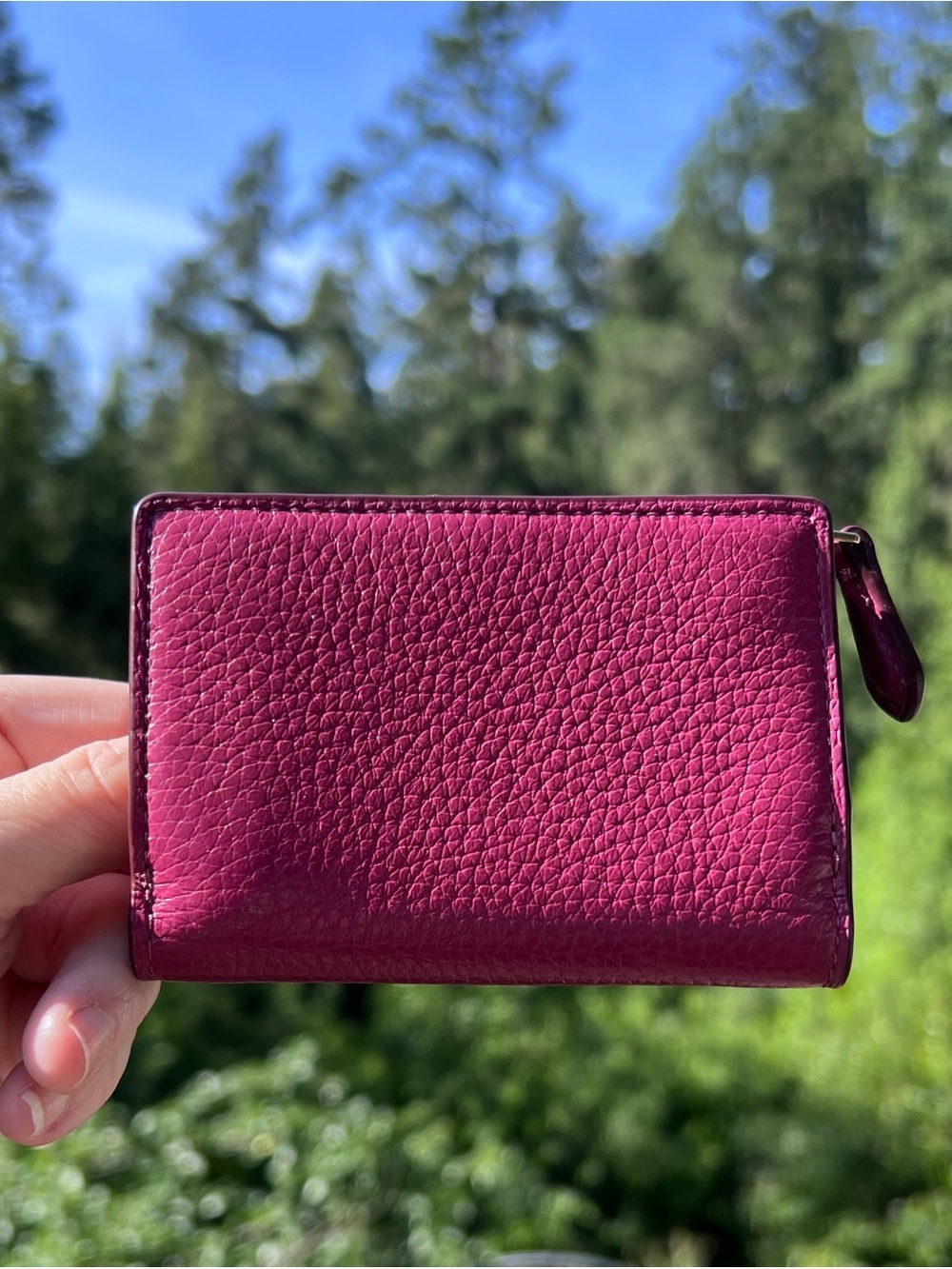 COACH Micro Trifold Wallet Pebble Leather Light Raspberry with Gold Hardware - Picture 2 of 8
